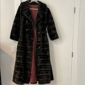 Vintage Elegant Dark Brown/Black Faux Fur Coat